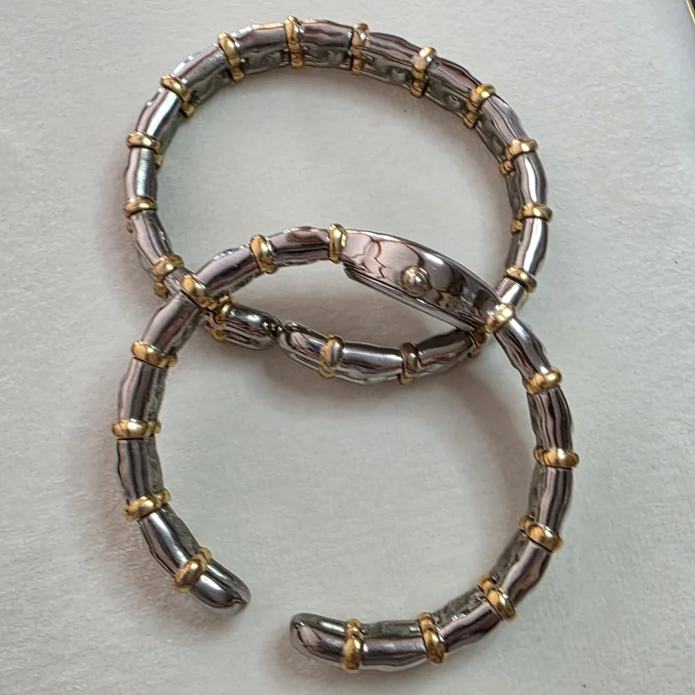 Joan Rivers Two Tone Watch Bracelet Set Stretch Band Vintage WORKS READY TO WEAR